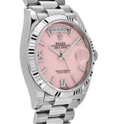 Rolex Day-Date 36 128239 White Gold Pink Opal Diamond Roman Numerals Dial (2025)