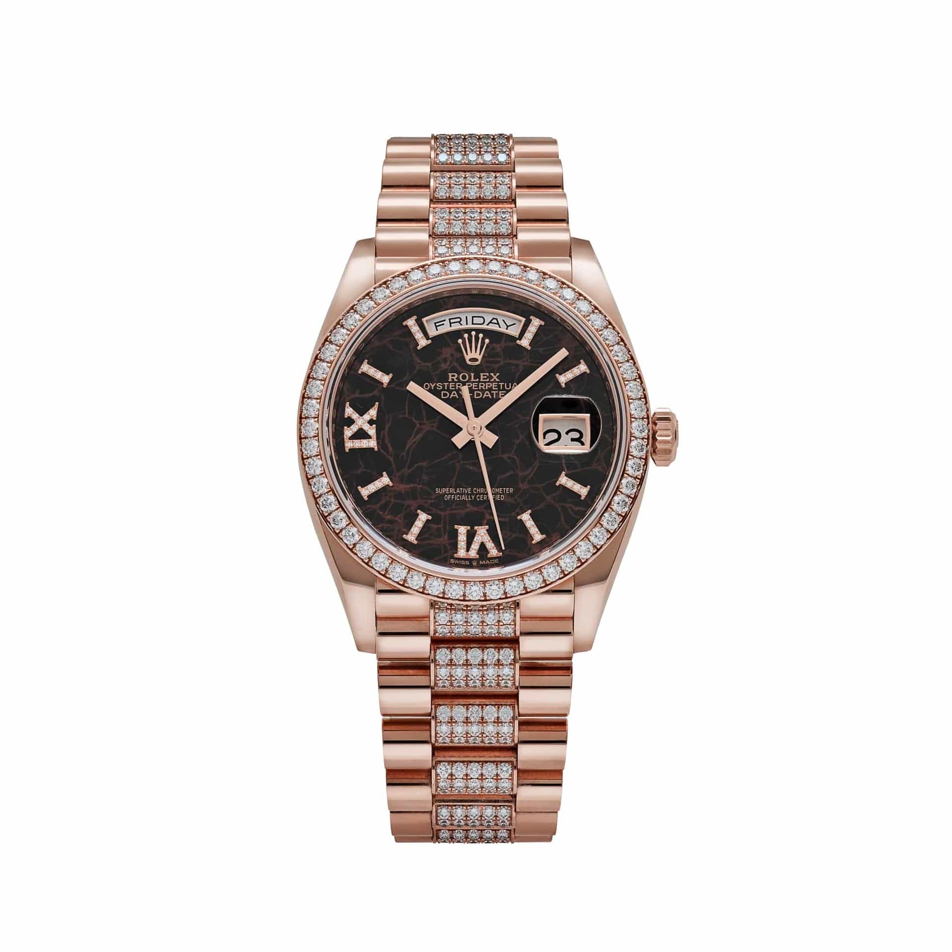 Rolex Day-Date 36 128345RBR Rose Gold Eisenkiesel Diamond Dial Diamond Bezel (2022)