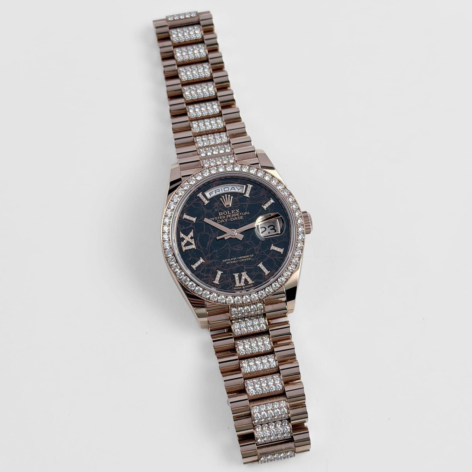 Rolex Day-Date 36 128345RBR Rose Gold Eisenkiesel Diamond Dial Diamond Bezel (2022)