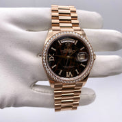 Luxury Watch Rolex Day-Date 36 Rose Gold Eisenkiesel Diamond Dial 128345RBR Wrist Aficionado