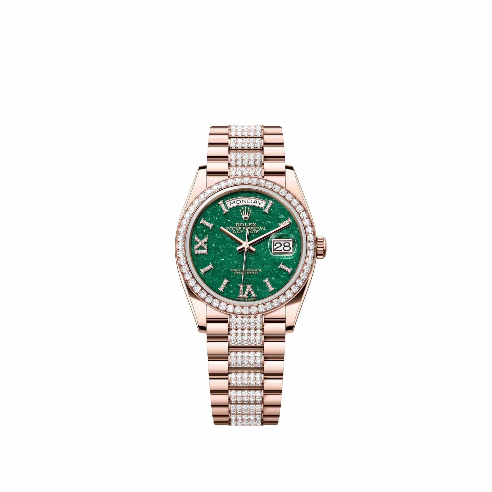 Rolex Day-Date 36 128345RBR Rose Gold Green Aventurine Diamond Dial Diamond-Set President Diamond Bezel (2026)