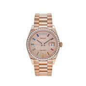 Rolex Day-Date 36 128345RBR Rose Gold Rainbow Diamond Pave Dial Diamond Bezel (2025)