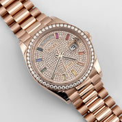 Rolex Day-Date 36 128345RBR Rose Gold Rainbow Diamond Pave Dial Diamond Bezel (2025)