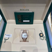 Rolex Day-Date 128345RBR Rose Gold Mother of Pearl Diamond Bezel (2025)