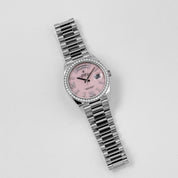 Rolex Day-Date 36 128349RBR White Gold Diamond Bezel Pink Diamond Dial