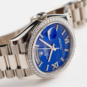 Rolex Day-Date 36 128349RBR White Gold Lapis Stone Diamond Roman Numerals Dial Diamond Bezel (2022)