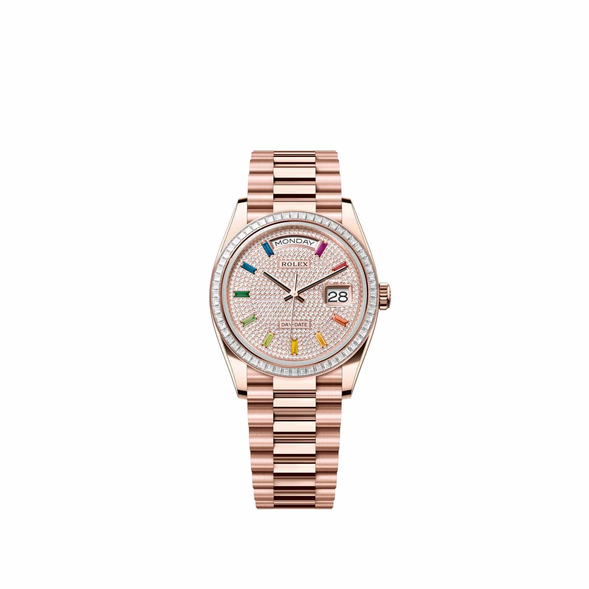 Rolex Day-Date 36 128395TBR Rose Gold Diamond-Paved Sapphire Dial President Diamond Bezel (2026)