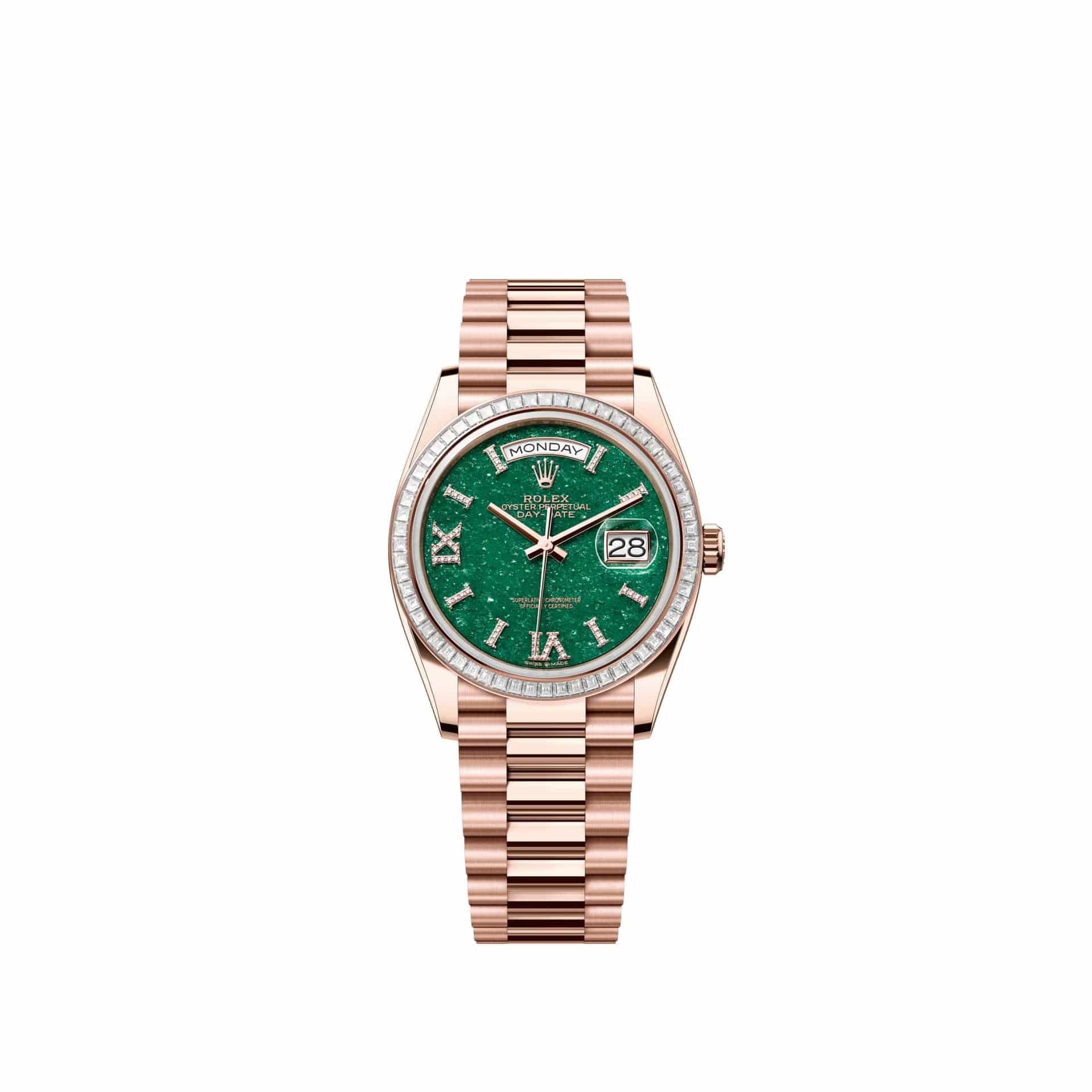 Rolex Day-Date 36 128395TBR Rose Gold Green Aventurine Diamond Dial President Diamond Bezel (2026)