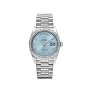 Rolex Day-Date 36 128396TBR Platinum Ice Blue Dial Diamond Bezel (2024)