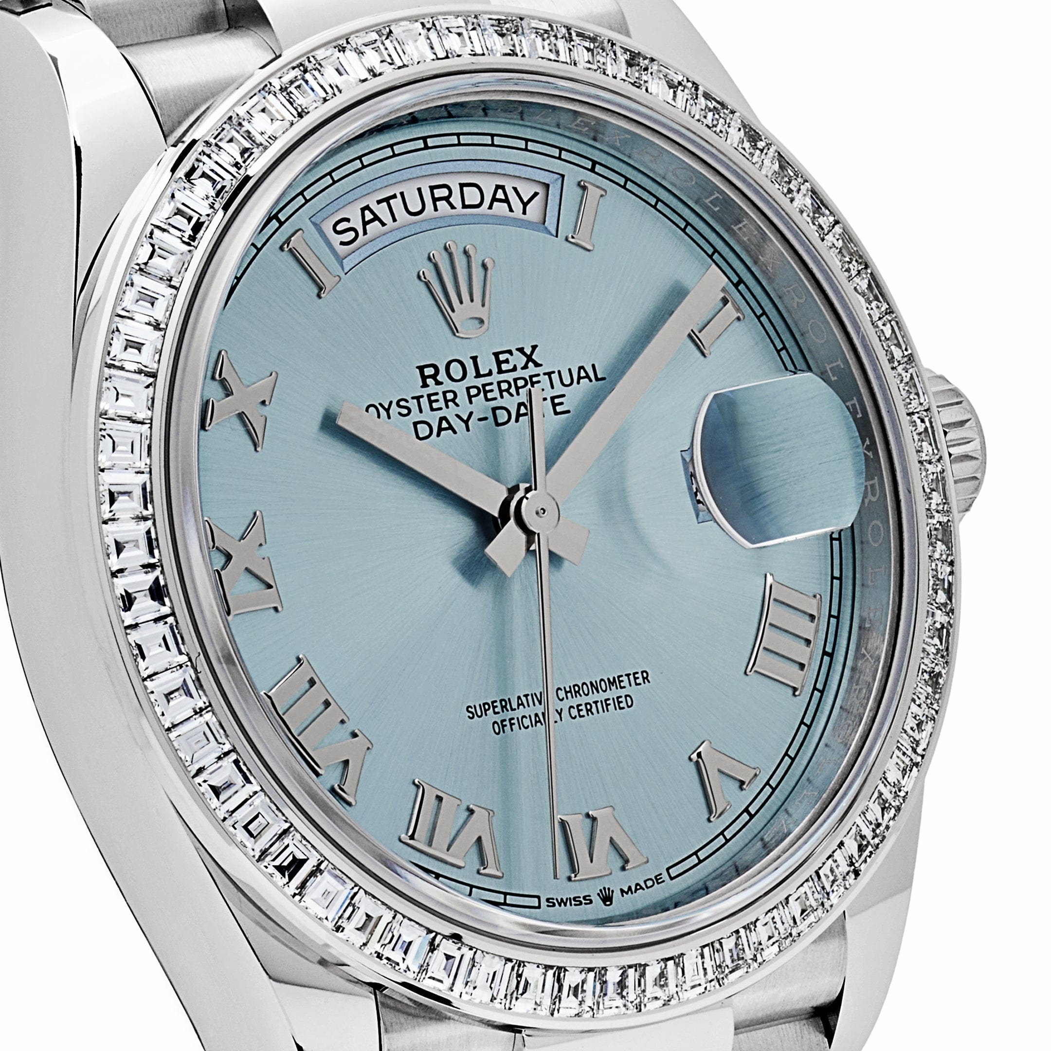 Rolex Day-Date 36 128396TBR Platinum Ice Blue Dial Diamond Bezel (2024)