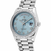 Rolex Day-Date 36 128396TBR Platinum Ice Blue Dial Diamond Bezel (2024)