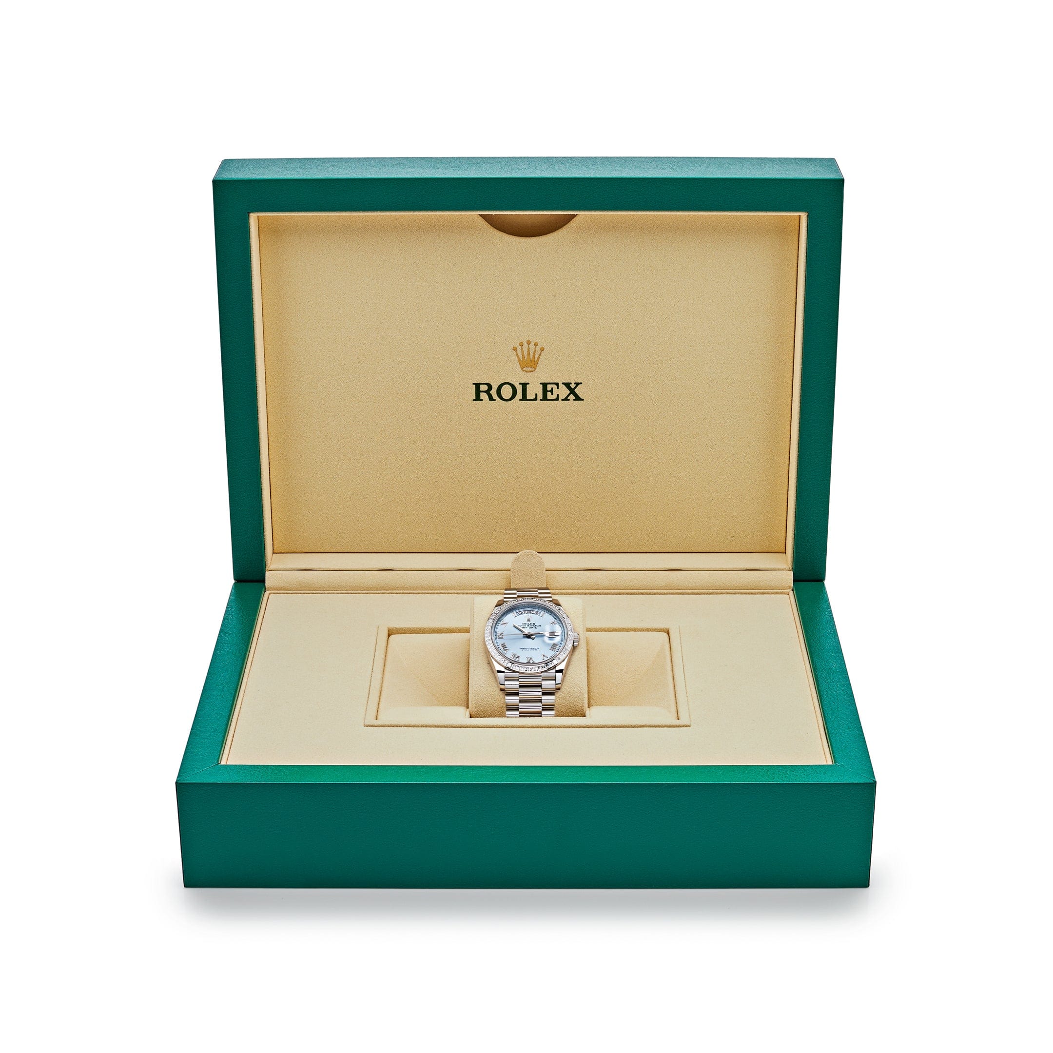 Rolex Day-Date 36 128396TBR Platinum Ice Blue Dial Diamond Bezel (2024)