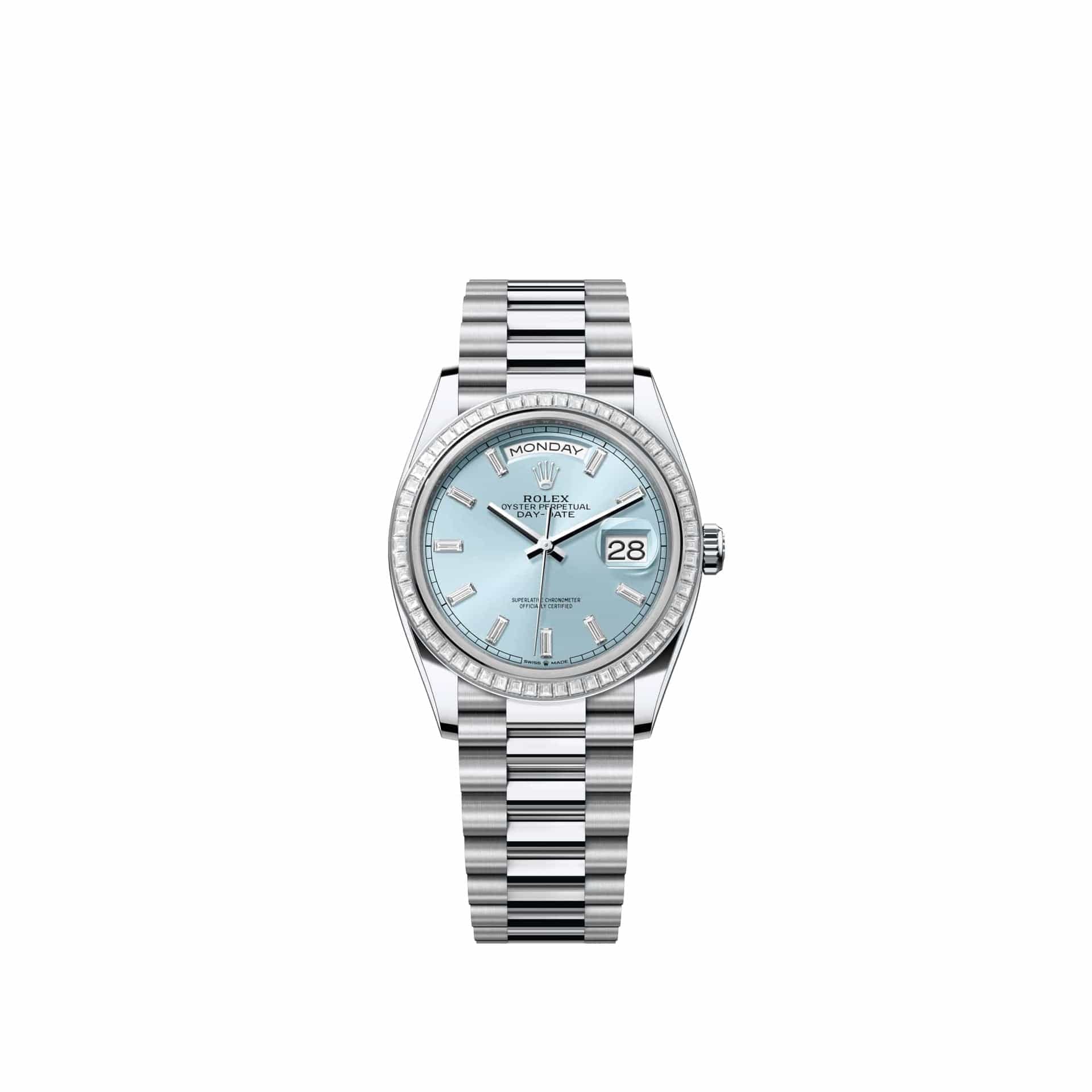 Rolex Day-Date 36 128396TBR Platinum Ice Blue Diamond Dial President Diamond Bezel (2026)