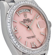 Rolex Day-Date 36 128396TBR Platinum Pink Opal Diamond Roman Numerals Dial Diamond Bezel