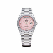 Rolex Day-Date 36 128396TBR Platinum Pink Opal Diamond Roman Numerals Dial Diamond Bezel