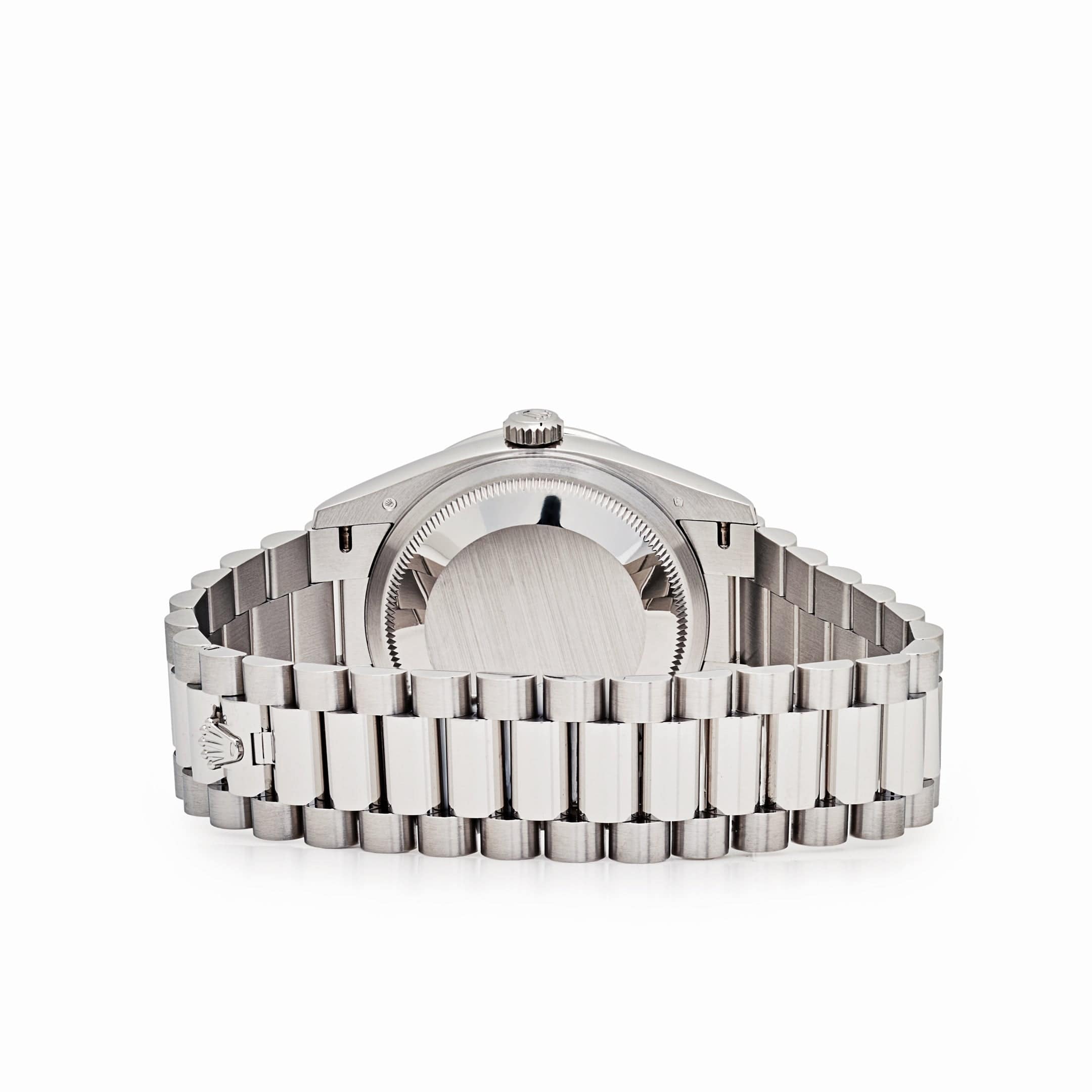 Rolex Day-Date 36 128396TBR Platinum Pink Opal Diamond Roman Numerals Dial Diamond Bezel