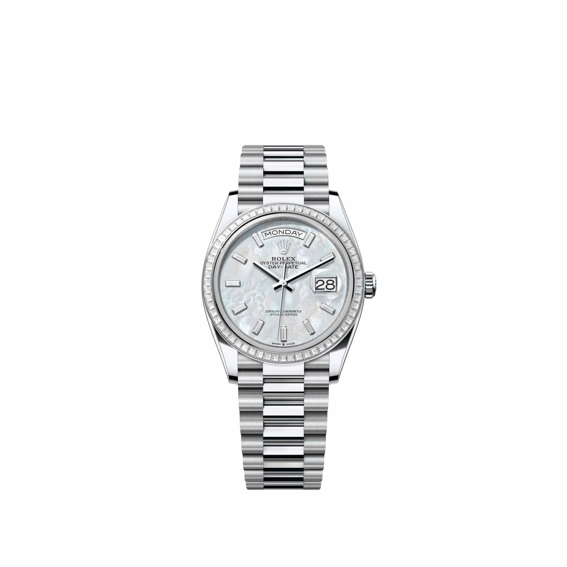 Rolex Day-Date 36 128396TBR Platinum White Mother of Pearl Diamond Dial President Diamond Bezel (2026)