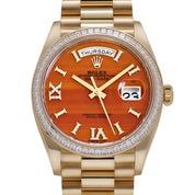 Rolex Day-Date 36 128398TBR Yellow Gold Carnelian Diamond Dial Diamond Bezel President (2025)