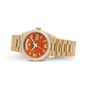 Rolex Day-Date 36 128398TBR Yellow Gold Carnelian Diamond Dial Diamond Bezel President (2025)