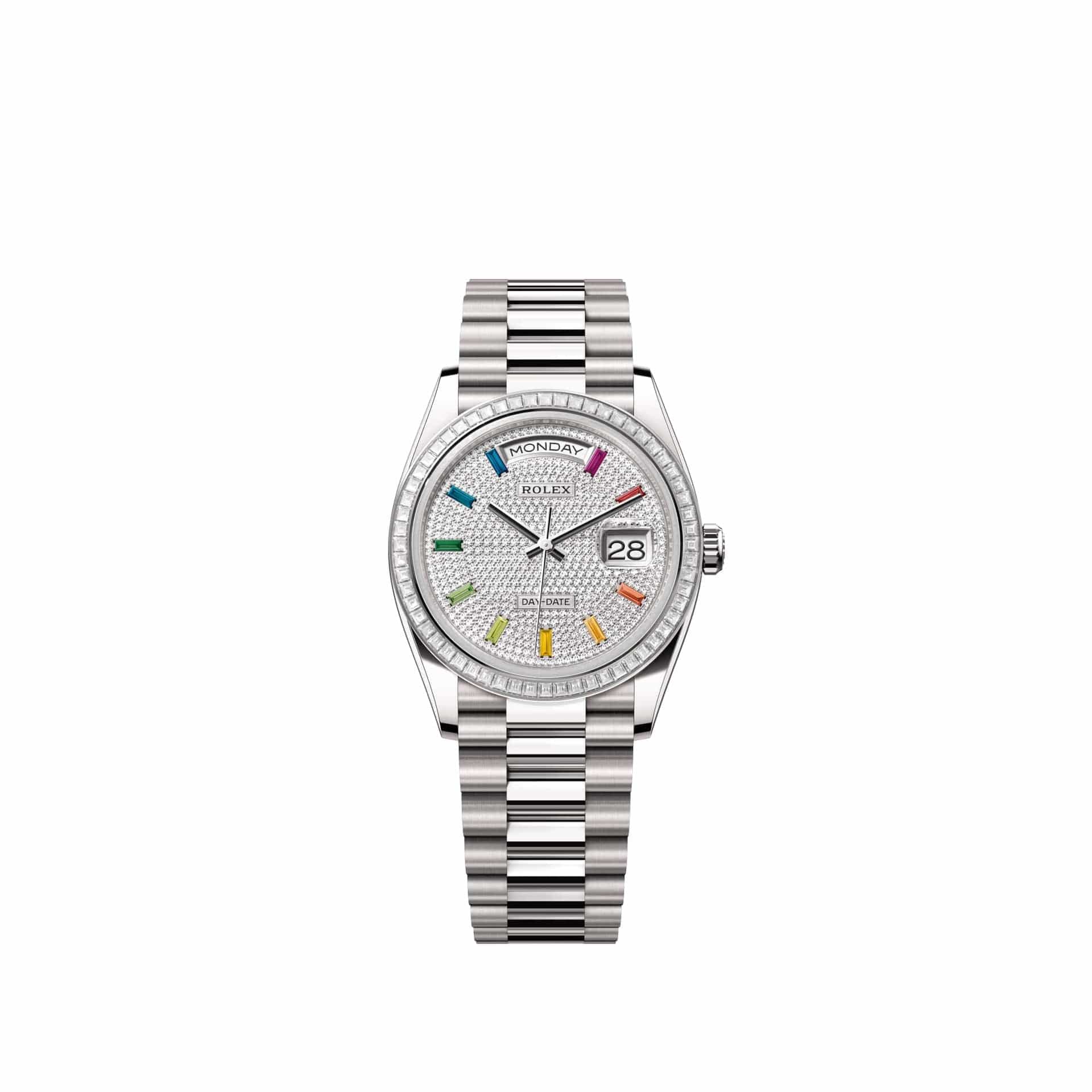 Rolex Day-Date 36 128399TBR White Gold Diamond-Paved Sapphire Dial President Diamond Bezel (2026)
