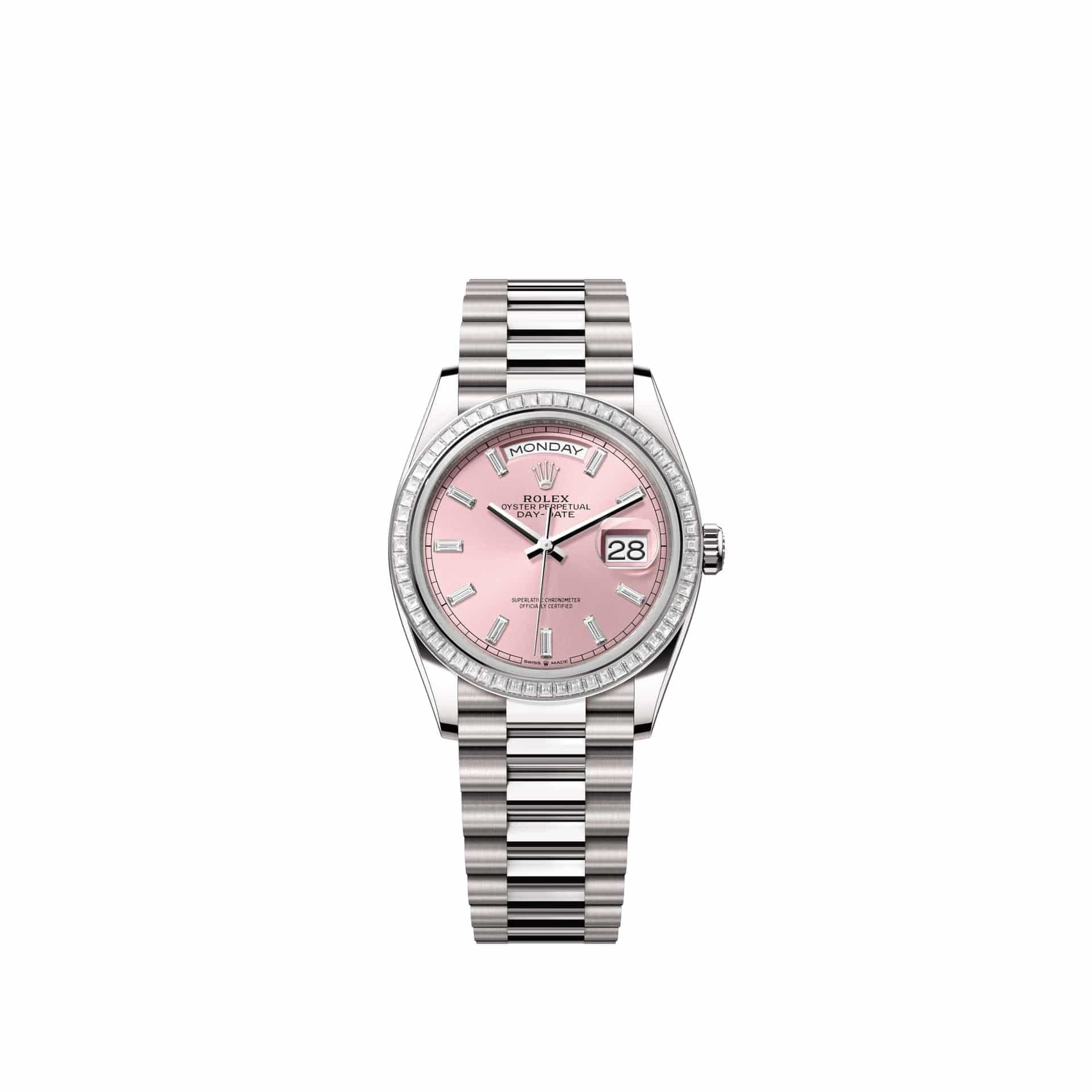 Rolex Day-Date 36 128399TBR White Gold Pink Diamond Dial President Diamond Bezel (2026)