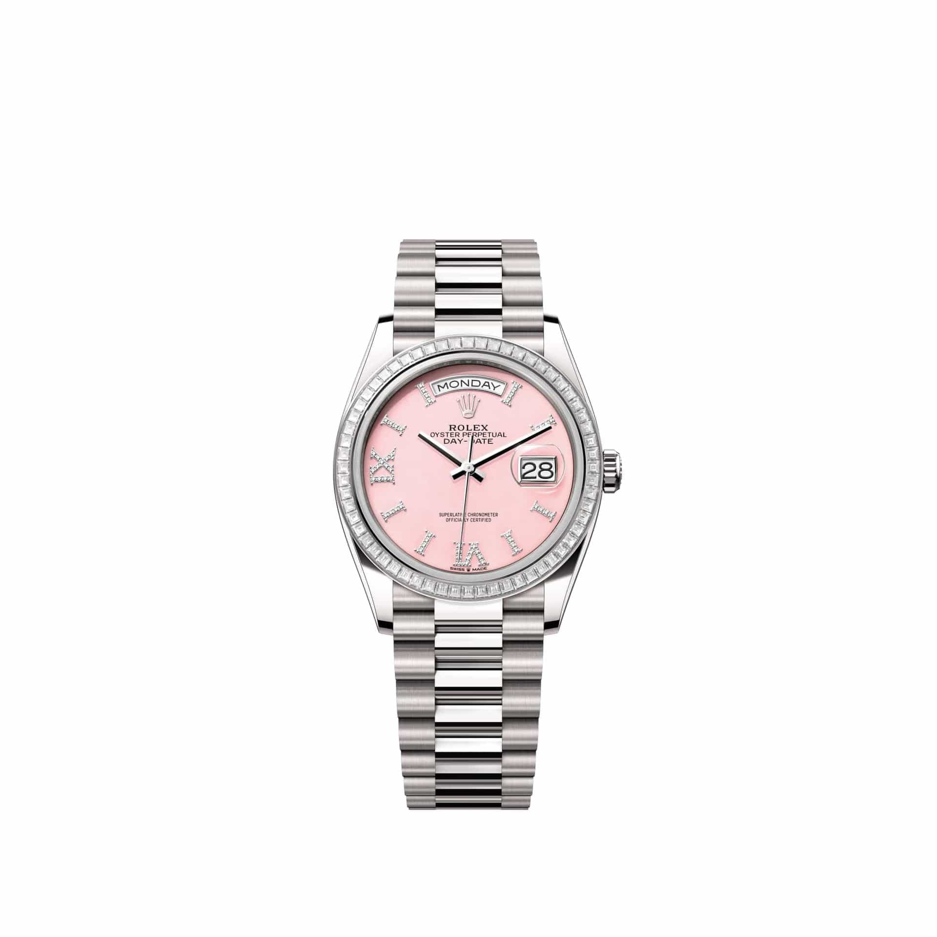 Rolex Day-Date 36 128399TBR White Gold Pink Opal Diamond Dial President Diamond Bezel (2026)