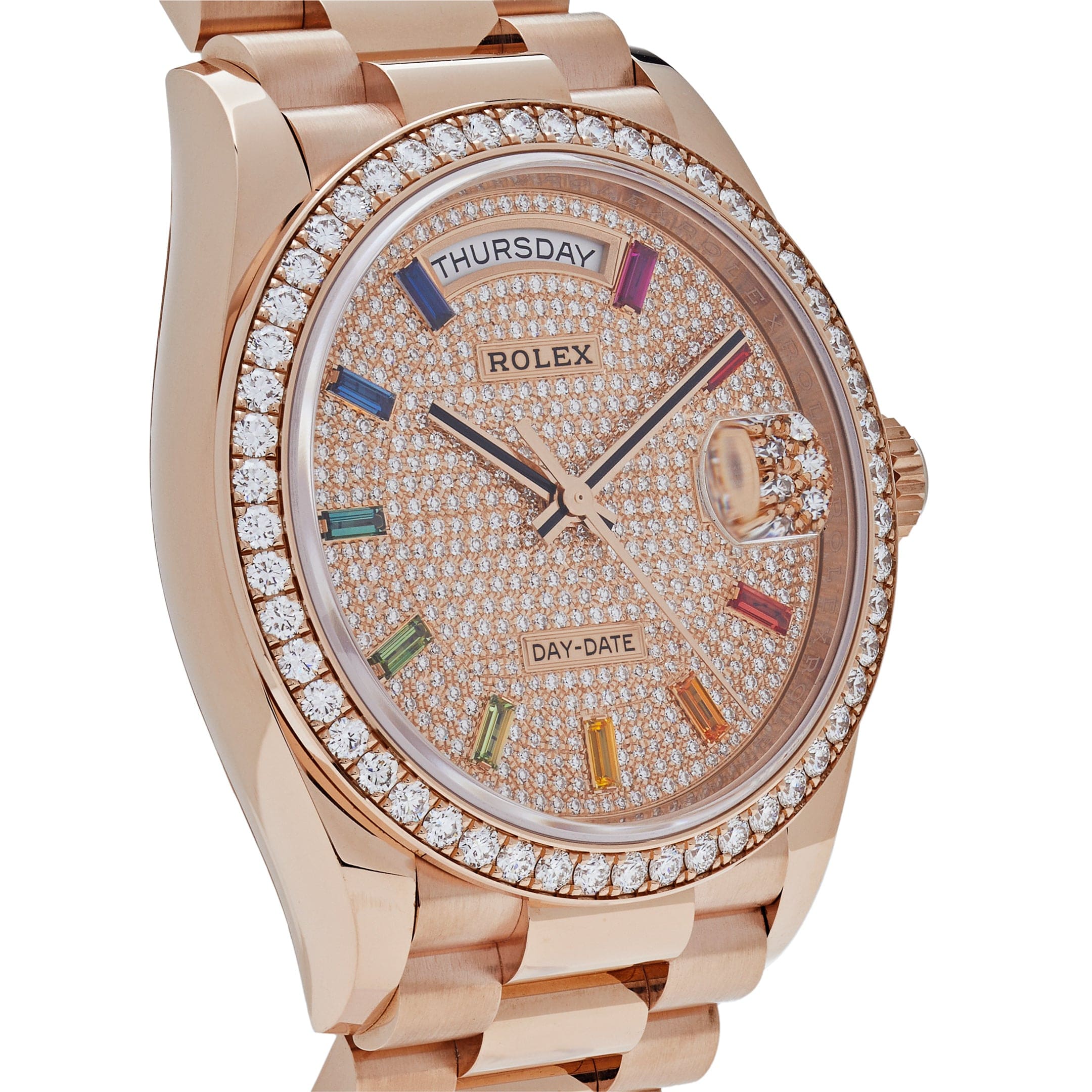 Luxury Watch Rolex Day-Date 36 Rose Gold Diamond Bezel Diamond Pave Dial 128345RBR Wrist Aficionado