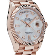 Luxury Watch Rolex Day-Date 36 Rose Gold MOP Diamond Dial 128235 Wrist Aficionado