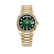 Luxury Watch Rolex Day-Date 36 Yellow Gold Green Diamond Dial 128238 Wrist Aficionado