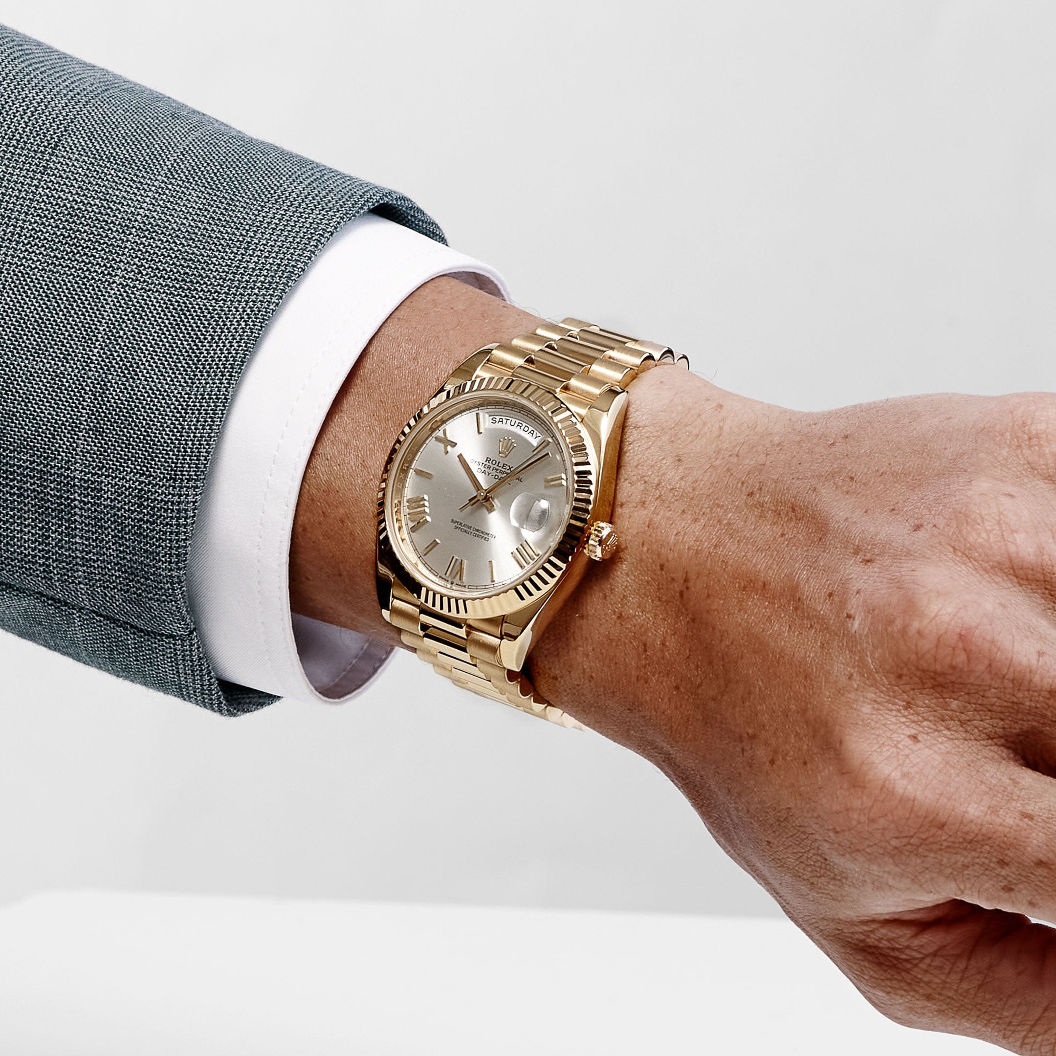 Rolex Day-Date 40 228238 Yellow Gold Silver Roman Numerals Dial (2021)