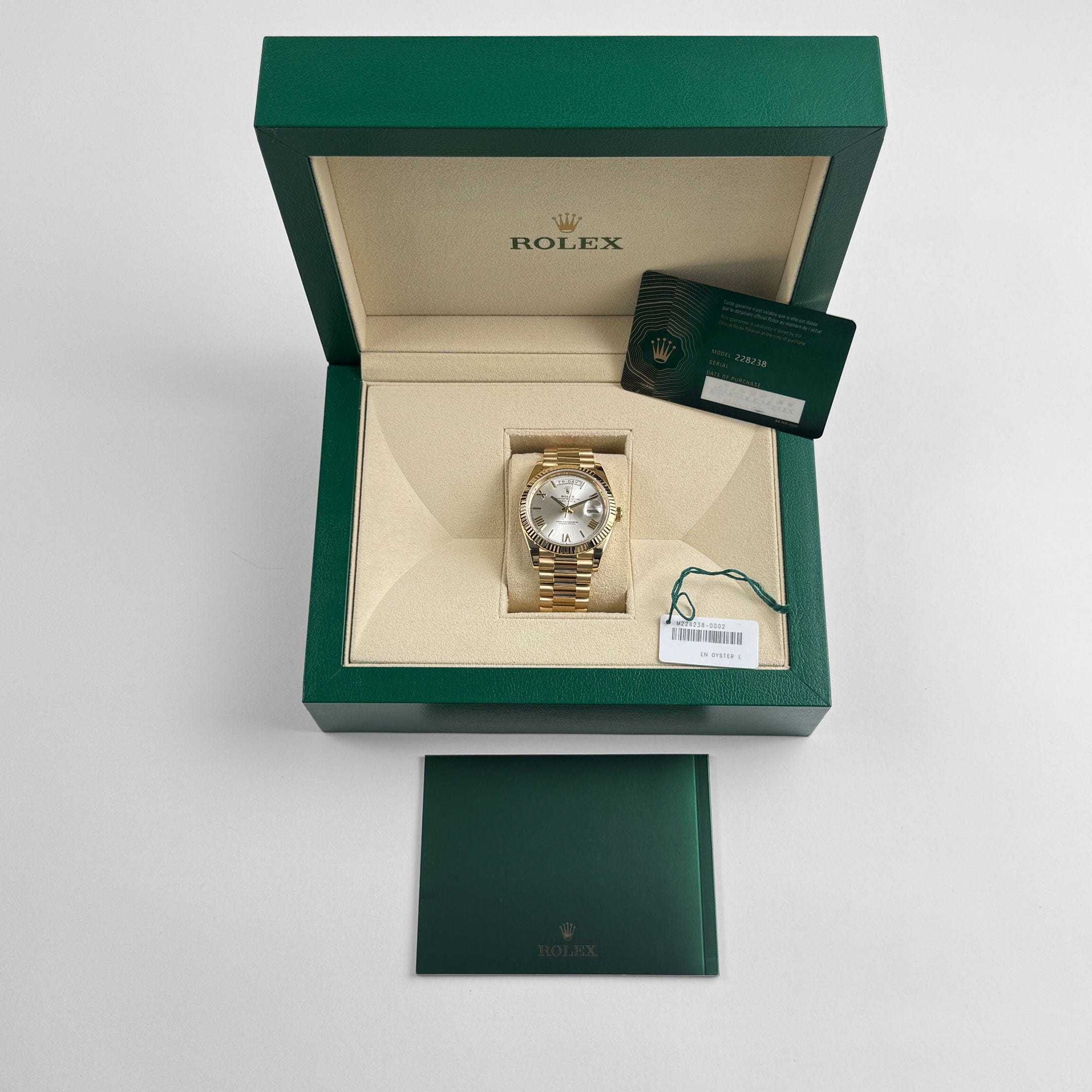 Rolex Day-Date 40 228238 Yellow Gold Silver Roman Numerals Dial (2021)