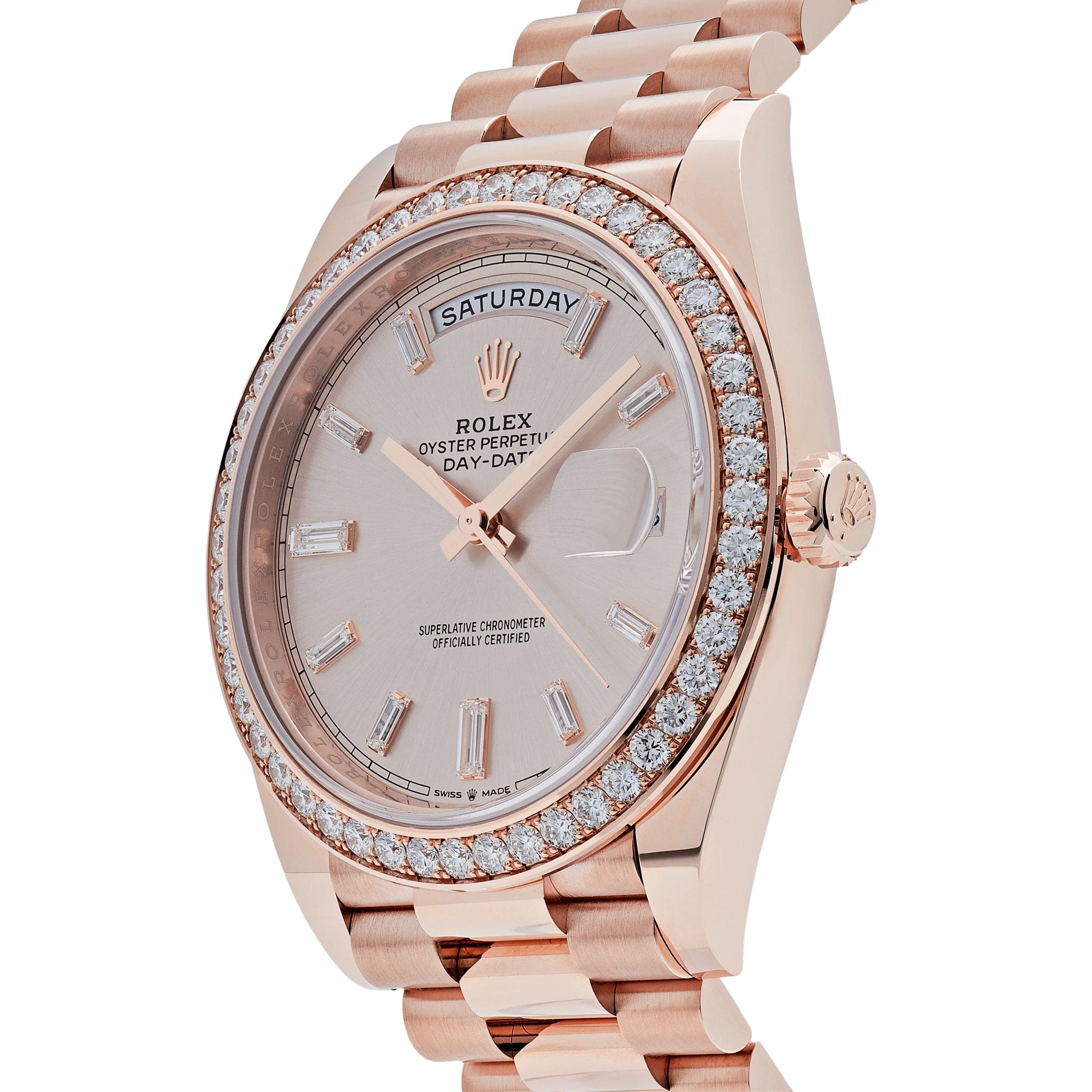 Rolex Day-Date 40 228345RBR Rose Gold Diamond Bezel Sundust Diamond Dial