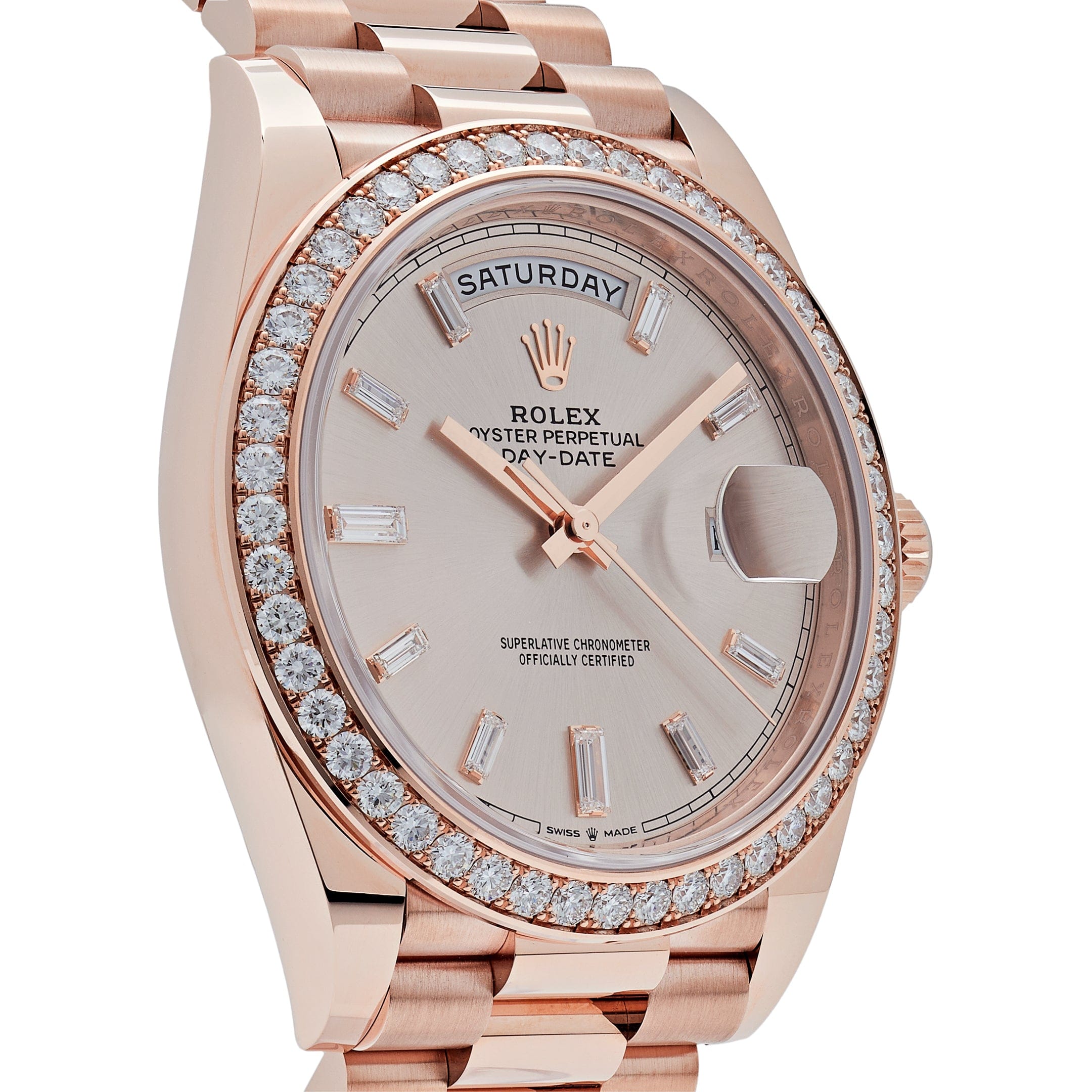 Rolex Day-Date 40 228345RBR Rose Gold Diamond Bezel Sundust Diamond Dial