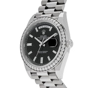 Rolex Day-Date 40 228349RBR White Gold Black Dial Diamond Bezel (2021)