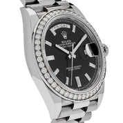 Rolex Day-Date 40 228349RBR White Gold Black Diamond Baguette Dial Diamond Bezel (2021)