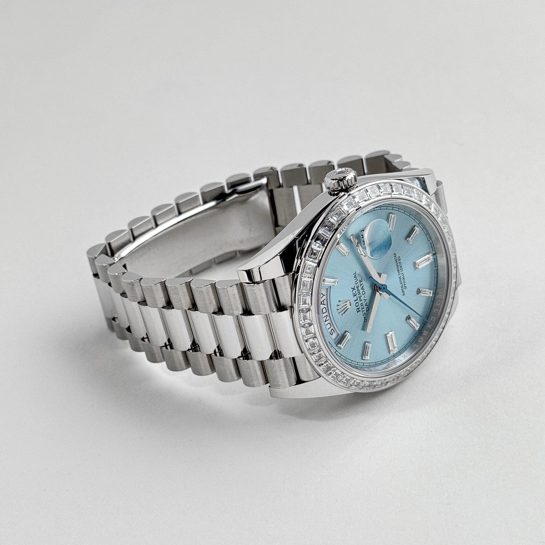 Rolex Day-Date 40 228396TBR Platinum Diamond Bezel Ice Blue Diamond Dial (2017)