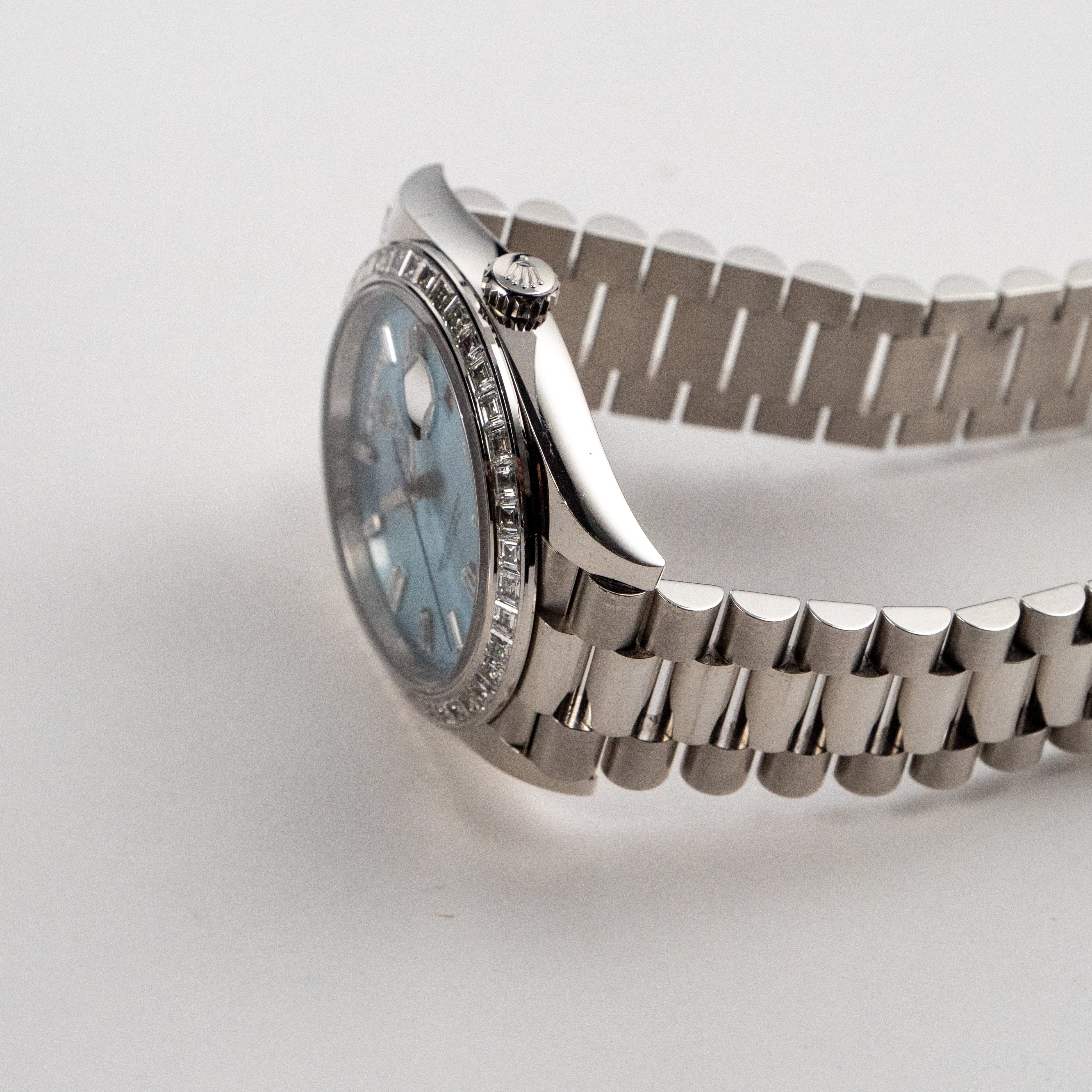 Rolex Day-Date 40 228396TBR Platinum Diamond Bezel Ice Blue Diamond Dial (2017)