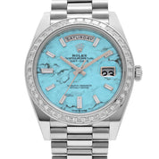 Rolex Day-Date 40 228396TBR Platinum Turquoise Stone Diamond Dial Diamond Bezel