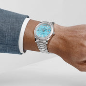 Rolex Day-Date 40 228396TBR Platinum Turquoise Stone Diamond Baguette Dial and Bezel