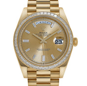 Rolex Day-Date 40 228398TBR Yellow Gold Champagne Diamond Baguette Dial Diamond Baguette Bezel (2020)