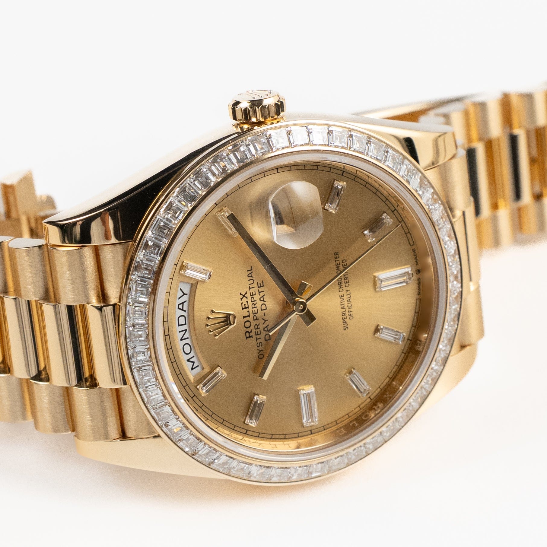 Rolex Day-Date 40 228398TBR Yellow Gold Champagne Diamond Baguette Dial and Bezel (2020)