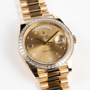 Rolex Day-Date 40 228398TBR Yellow Gold Champagne Diamond Baguette Dial Diamond Baguette Bezel (2020)