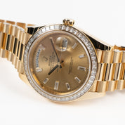 Rolex Day-Date 40 228398TBR Yellow Gold Champagne Diamond Baguette Dial Diamond Baguette Bezel (2020)