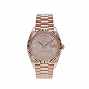 Luxury Watch Rolex Day-Date 40 Rose Gold Baguette Diamond Paved Dial 228235 Wrist Aficionado