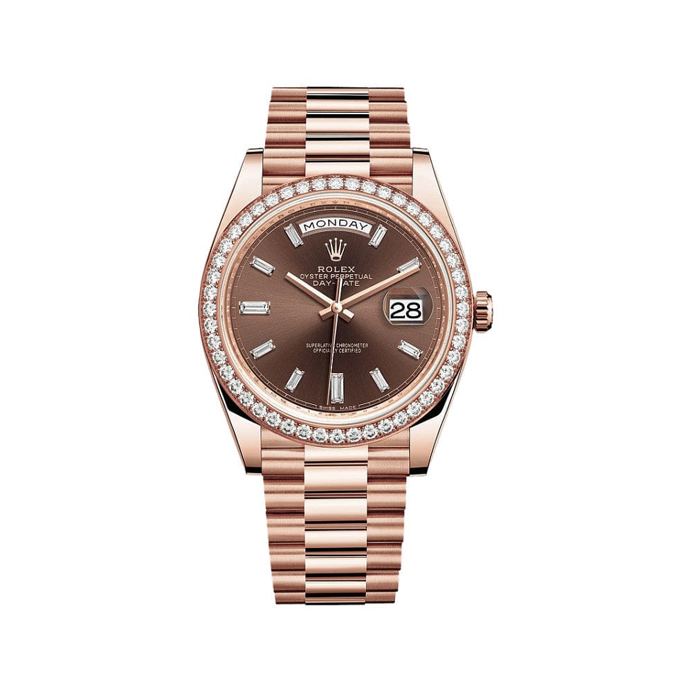 Rolex Day-Date 40 228345RBR Rose Gold Chocolate Diamond Baguette Dial Diamond Bezel (2026)