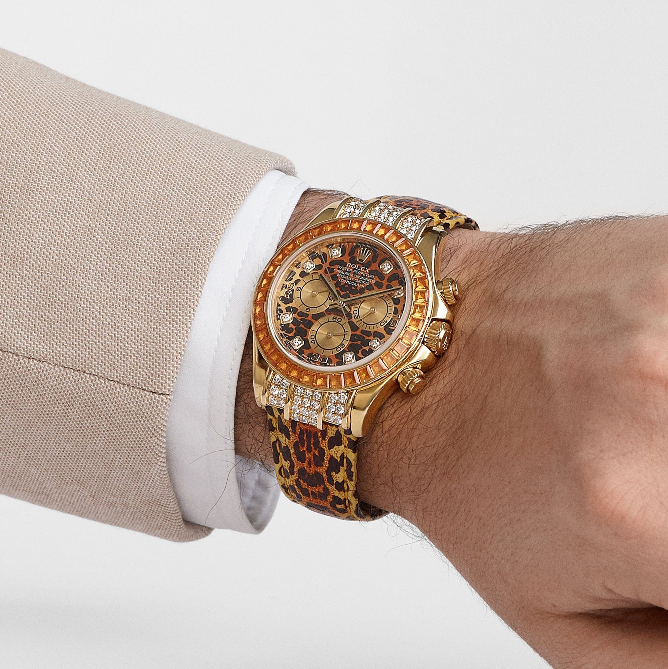 Rolex Daytona 116598SACO Yellow Gold 'Leopard' Diamond Dial Cognac Sapphire Bezel