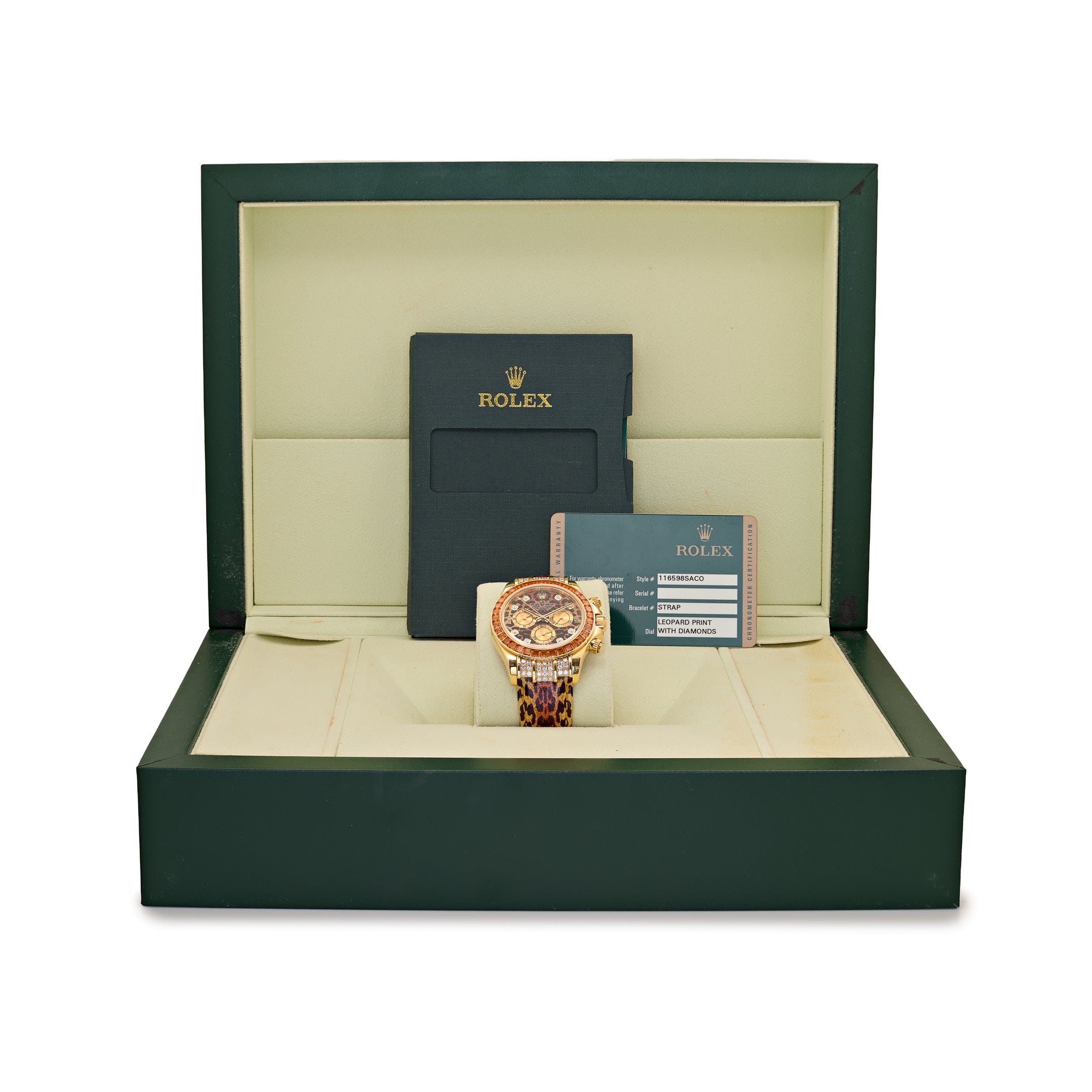 Rolex Daytona 116598SACO Yellow Gold 'Leopard' Diamond Dial Cognac Sapphire Bezel