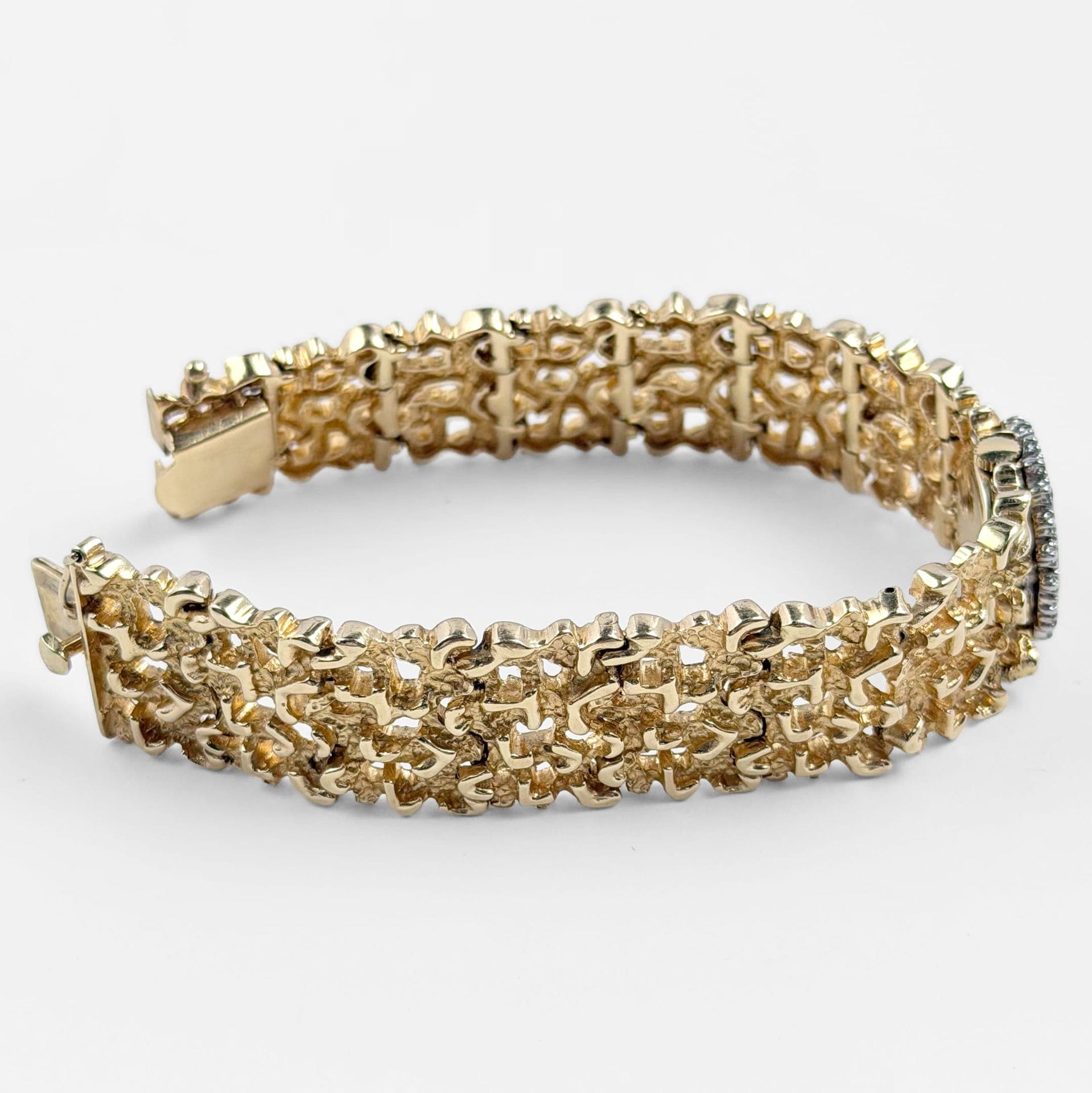 Rolex 'Ladies' Vintage Cocktail Watch 8300 Yellow Gold Champagne Dial Diamond Bezel Nugget Filigree Style Mesh Bracelet