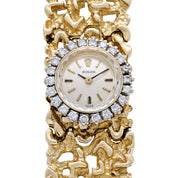 Rolex 'Ladies' Vintage Cocktail Watch 8300 Yellow Gold Champagne Dial Diamond Bezel Nugget Filigree Style Mesh Bracelet