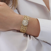 Rolex 'Ladies' Vintage Cocktail Watch 8300 Yellow Gold Champagne Dial Diamond Bezel Nugget Filigree Style Mesh Bracelet